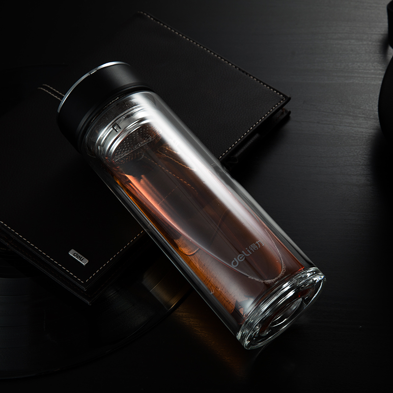 得力8977玻璃杯(黑)220ml盖子锌合金氧化