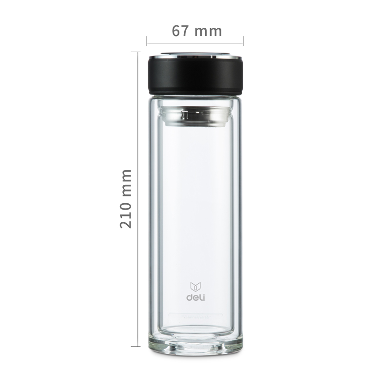 得力8978玻璃杯(黑)320ml盖子锌合金氧化