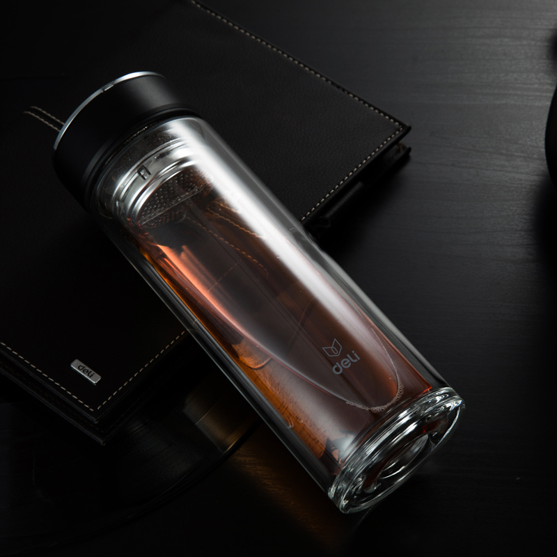 得力8978玻璃杯(黑)320ml盖子锌合金氧化